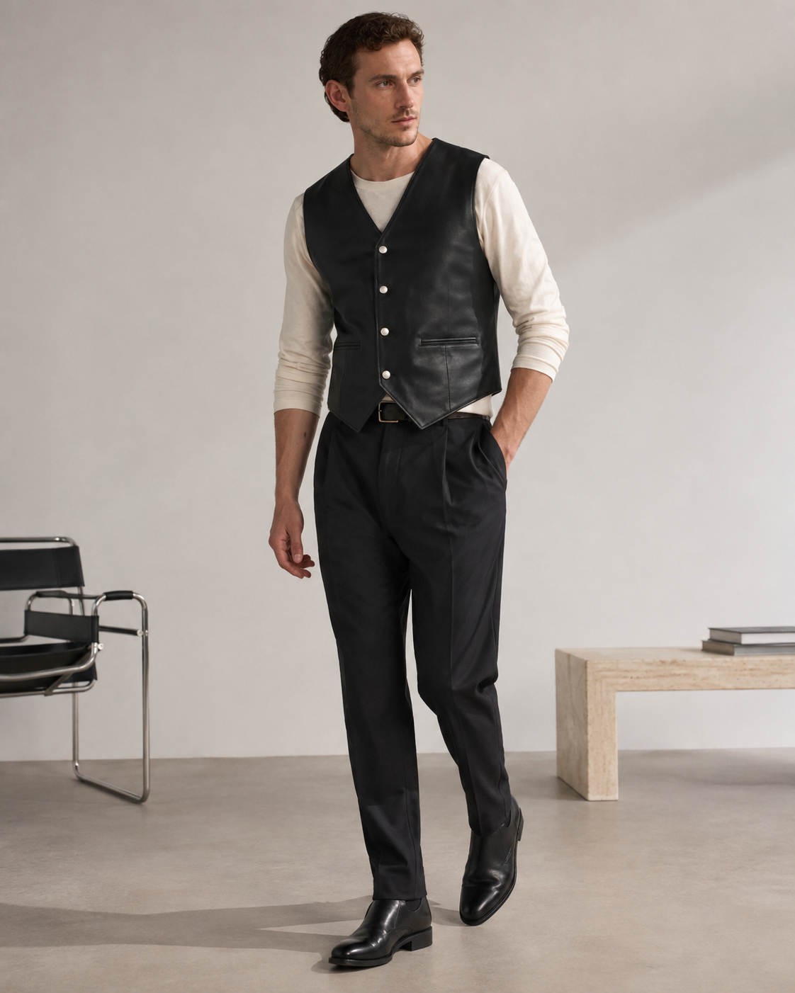Outpost Distressed Leather Vest - Image 2